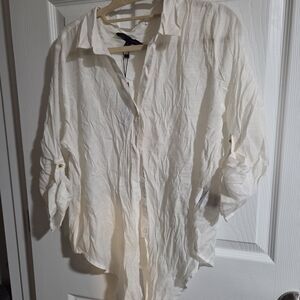 *one Flaw* Harve Benard Collar White Short 3/4 Sleeve Button Up Tie Front  Top L